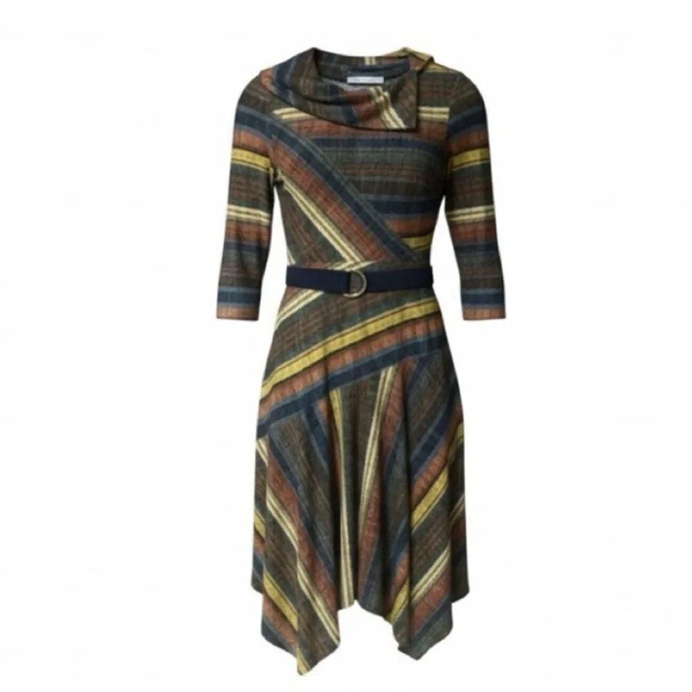 Danny &‎ Nicole Cowl Neck Asymmetrical Hem Striped Sweater Dress NWT